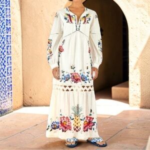NWT FARM RIO Macaw Cross Stitch Embroidered Maxi Dress L